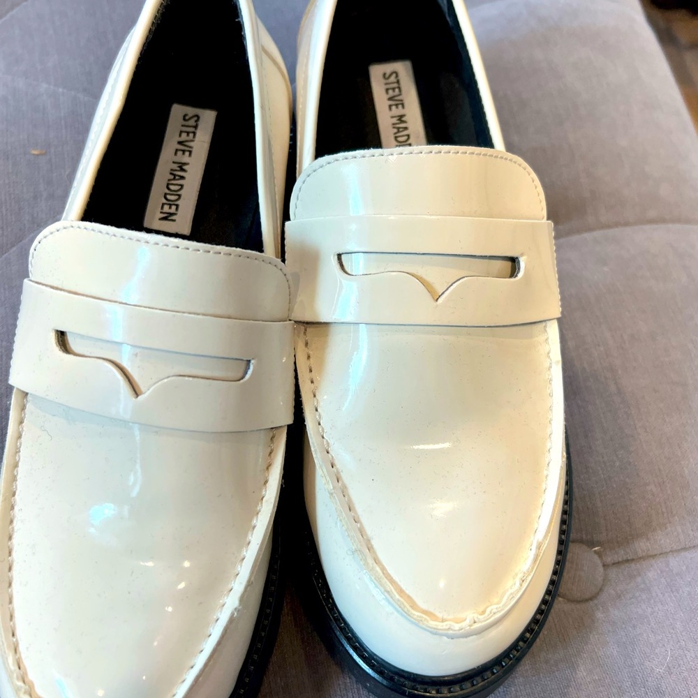 New Steve Madden white platform loafers
